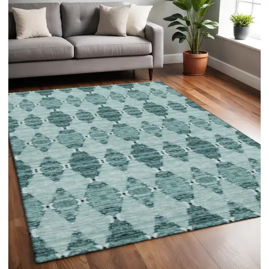 Teal And Ivory Moroccan Washable Area Rug With UV Protection Photo 2