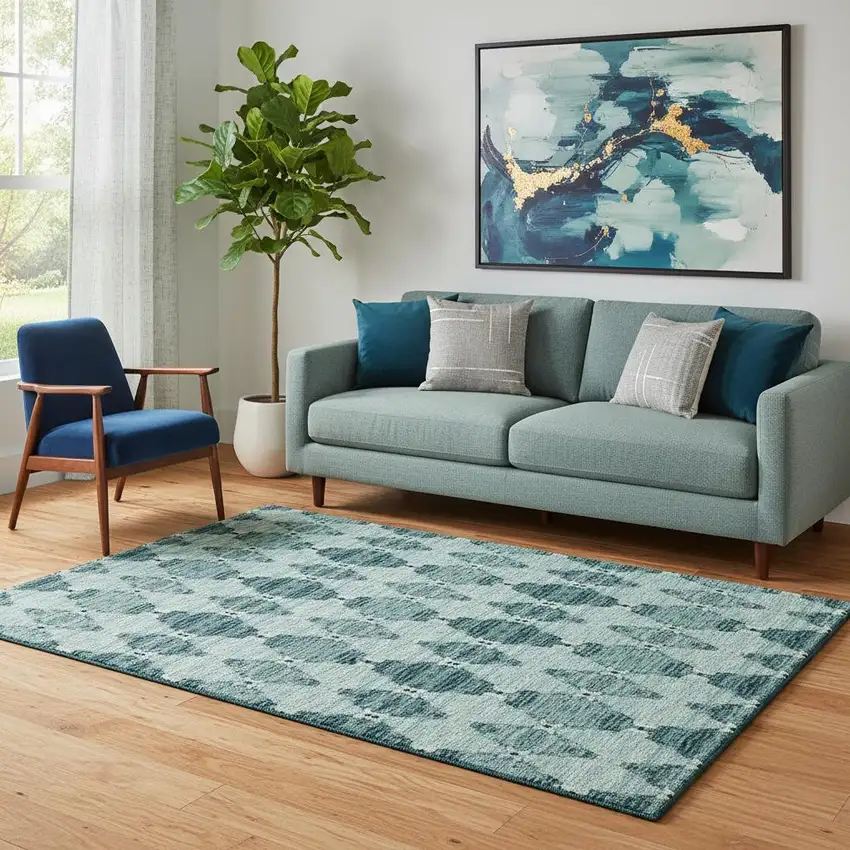 Teal And Ivory Moroccan Washable Area Rug With UV Protection Photo 1