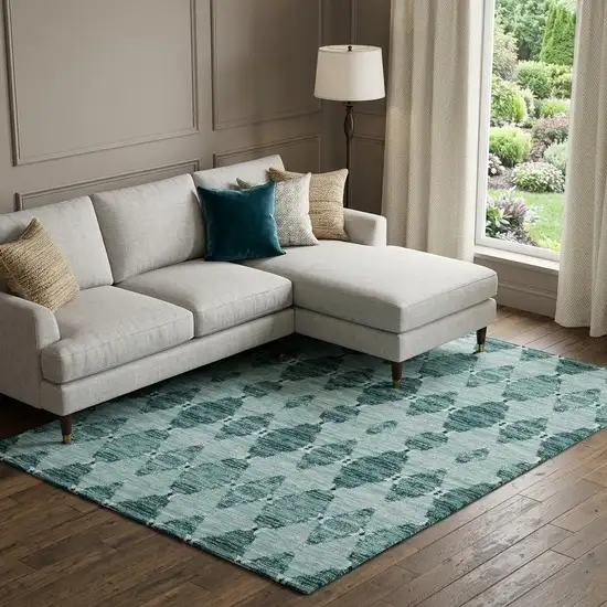 Teal And Ivory Moroccan Washable Area Rug With UV Protection Photo 1