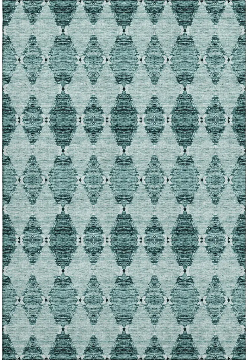Teal And Ivory Moroccan Washable Area Rug With UV Protection Photo 1