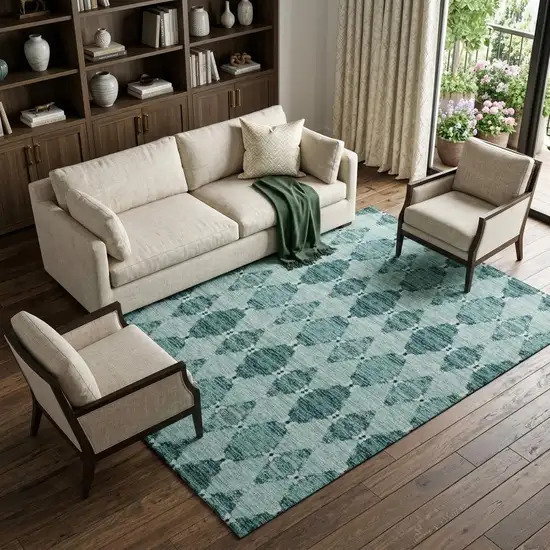 Teal And Ivory Moroccan Washable Area Rug With UV Protection Photo 1