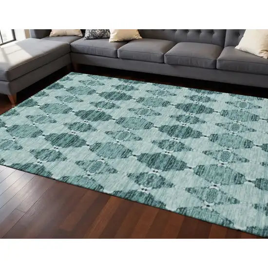 Teal And Ivory Moroccan Washable Area Rug With UV Protection Photo 2