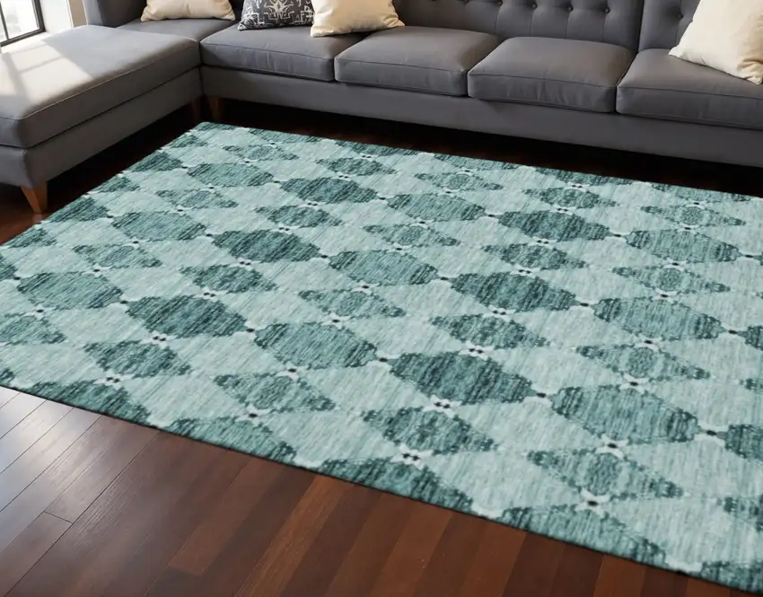 Teal And Ivory Moroccan Washable Area Rug With UV Protection Photo 2