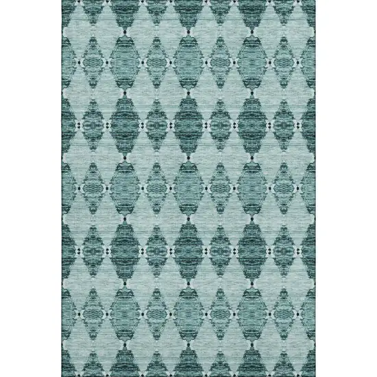 Teal And Ivory Moroccan Washable Area Rug With UV Protection Photo 1