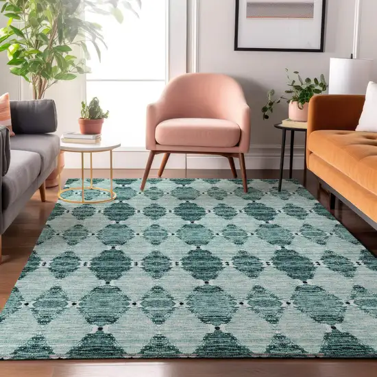 Teal And Ivory Moroccan Washable Area Rug With UV Protection Photo 3