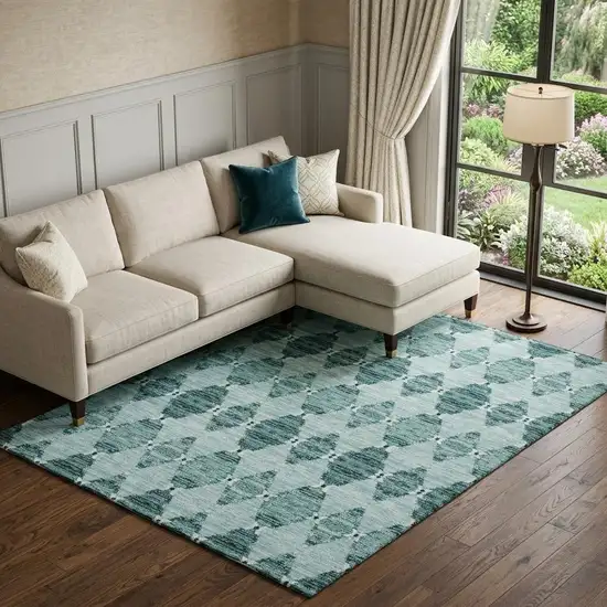 Teal And Ivory Moroccan Washable Area Rug With UV Protection Photo 1