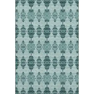 Photo of Teal And Ivory Moroccan Washable Area Rug With UV Protection