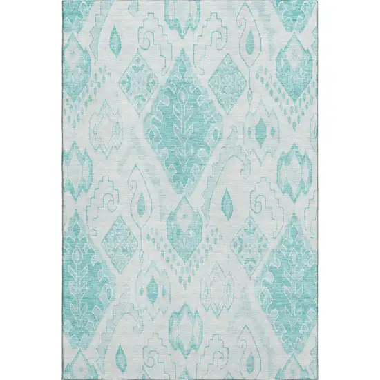Teal And Ivory Moroccan Washable Area Rug With UV Protection Photo 1