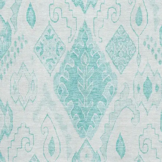 Teal And Ivory Moroccan Washable Area Rug With UV Protection Photo 3
