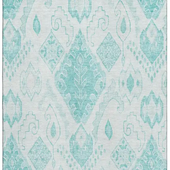 Teal And Ivory Moroccan Washable Area Rug With UV Protection Photo 4
