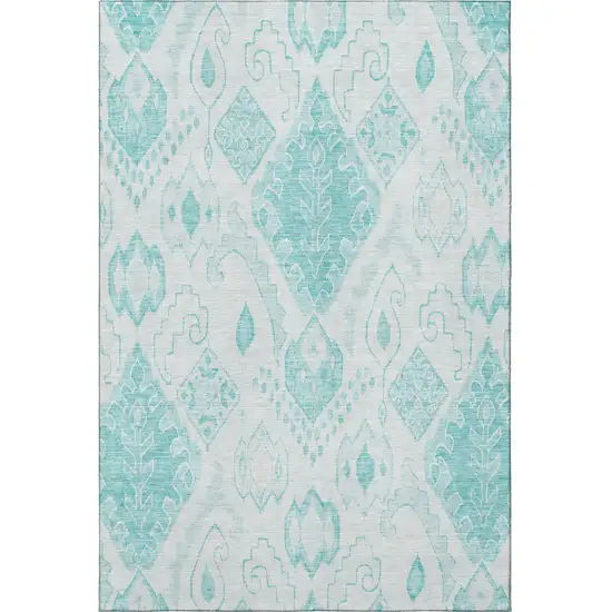 Teal And Ivory Moroccan Washable Area Rug With UV Protection Photo 4