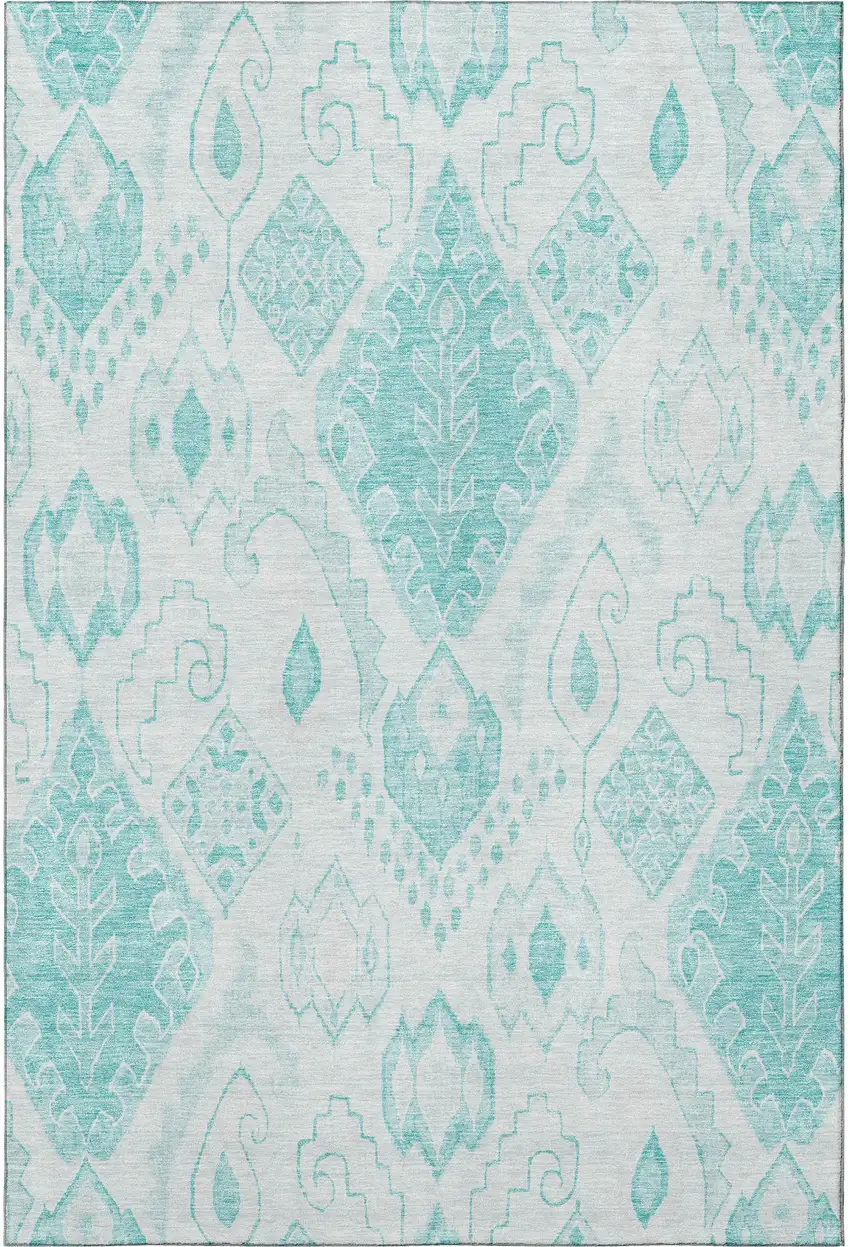 Teal And Ivory Moroccan Washable Area Rug With UV Protection Photo 4