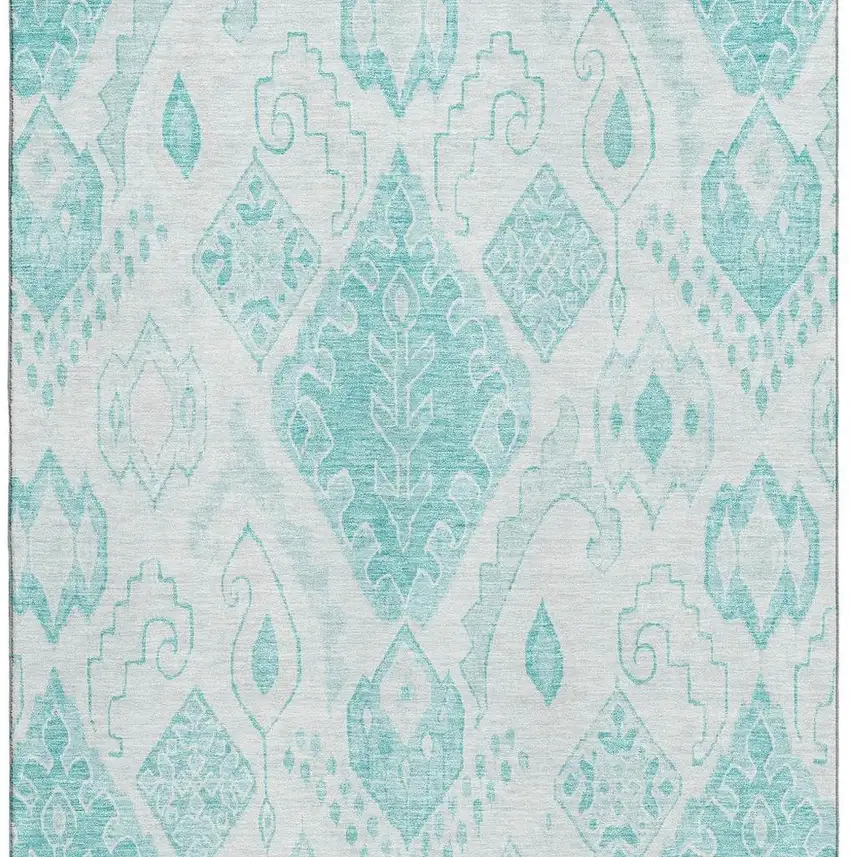 Teal And Ivory Moroccan Washable Area Rug With UV Protection Photo 3