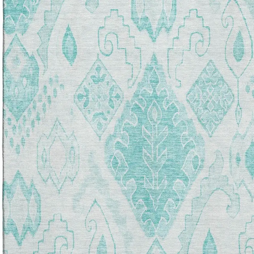 Teal And Ivory Moroccan Washable Area Rug With UV Protection Photo 3