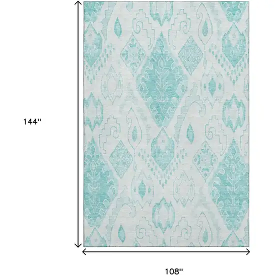 Teal And Ivory Moroccan Washable Area Rug With UV Protection Photo 3