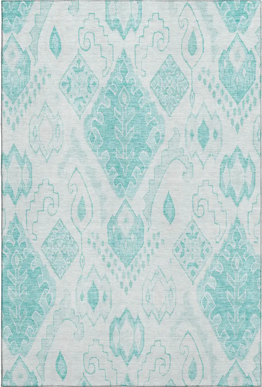Teal And Ivory Moroccan Washable Area Rug With UV Protection Photo 1