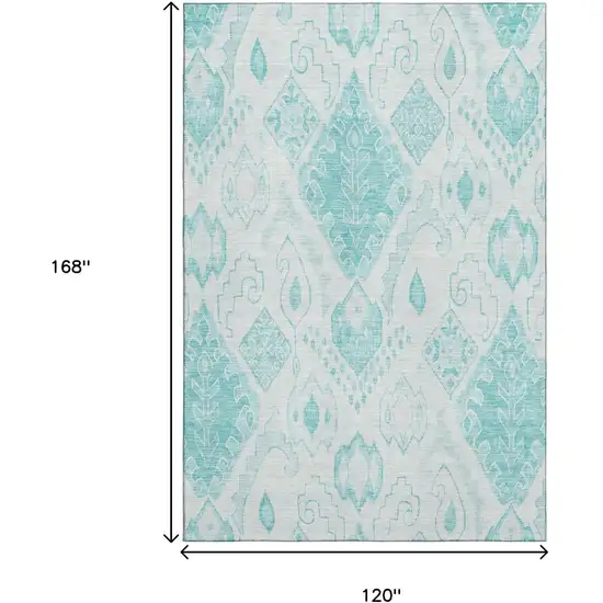 Teal And Ivory Moroccan Washable Area Rug With UV Protection Photo 3