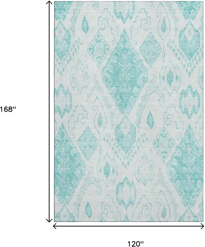 Teal And Ivory Moroccan Washable Area Rug With UV Protection Photo 3