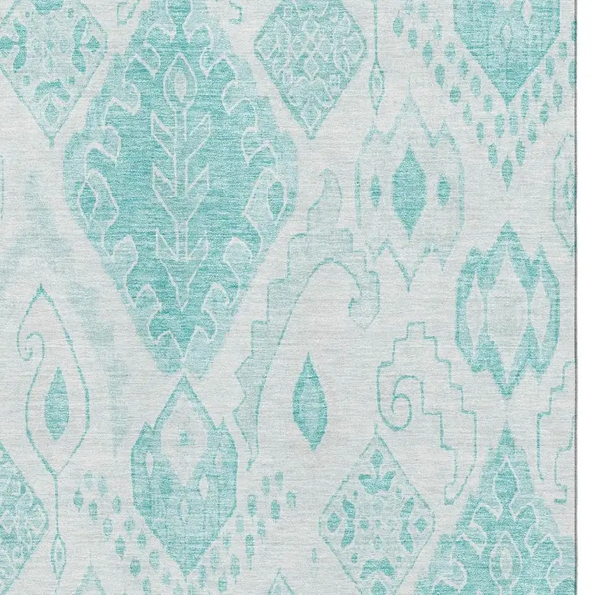 Teal And Ivory Moroccan Washable Area Rug With UV Protection Photo 3