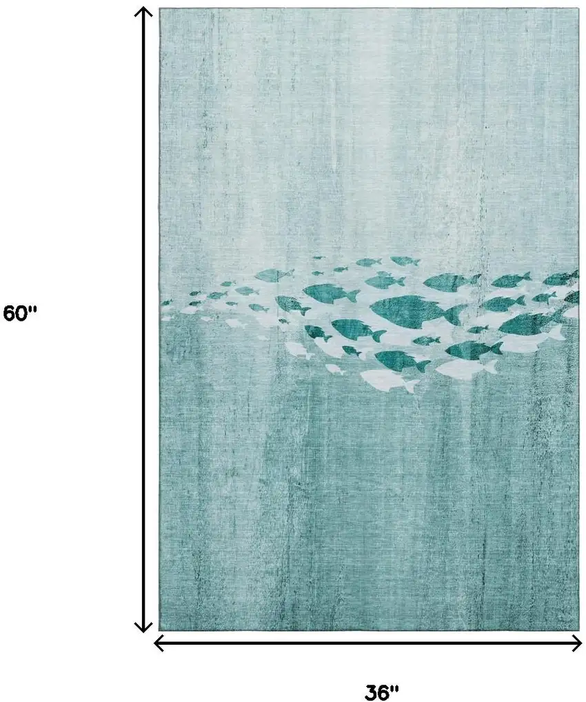 Teal And Ivory Nautical Washable Area Rug With UV Protection Photo 3