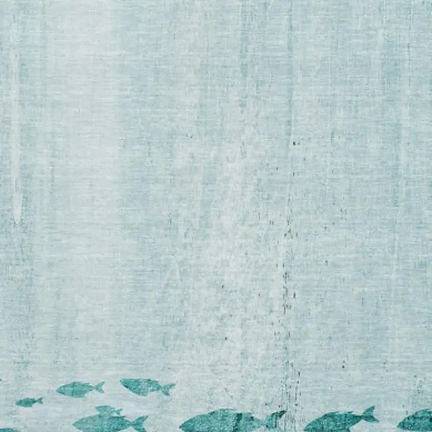 Teal And Ivory Nautical Washable Area Rug With UV Protection Photo 3