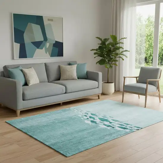 Teal And Ivory Nautical Washable Area Rug With UV Protection Photo 1