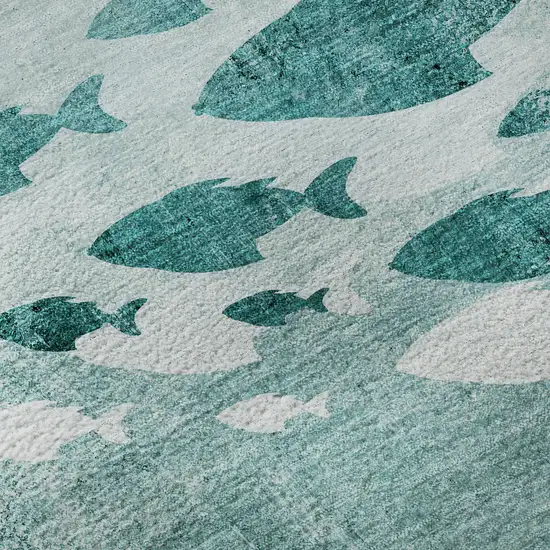 Teal And Ivory Nautical Washable Area Rug With UV Protection Photo 9