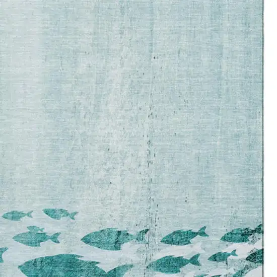 Teal And Ivory Nautical Washable Area Rug With UV Protection Photo 3