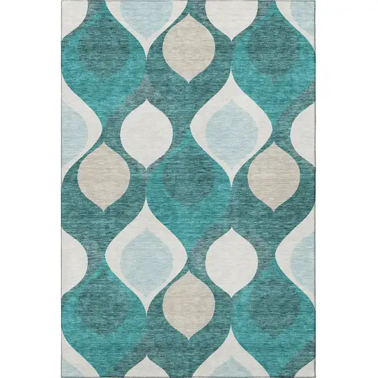 Teal And Ivory Ogee Washable Area Rug With UV Protection Photo 3