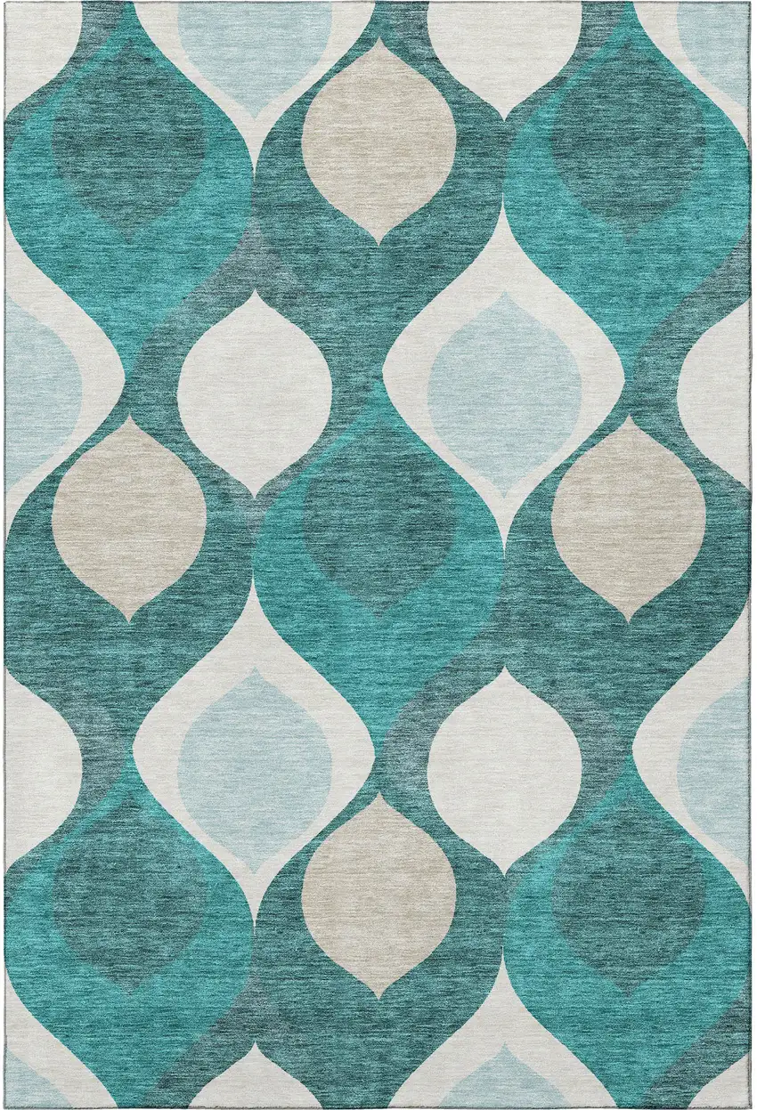 Teal And Ivory Ogee Washable Area Rug With UV Protection Photo 3