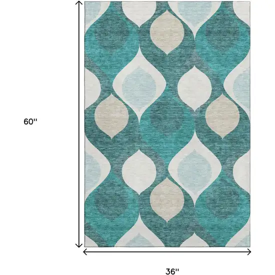 Teal And Ivory Ogee Washable Area Rug With UV Protection Photo 3