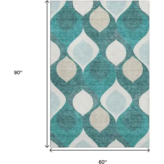 Teal And Ivory Ogee Washable Area Rug With UV Protection Photo 3