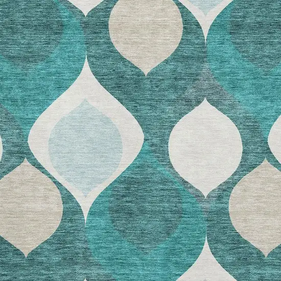 Teal And Ivory Ogee Washable Area Rug With UV Protection Photo 3