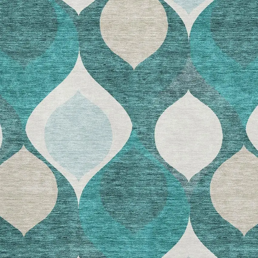 Teal And Ivory Ogee Washable Area Rug With UV Protection Photo 3