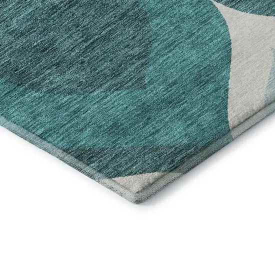 Teal And Ivory Ogee Washable Area Rug With UV Protection Photo 8