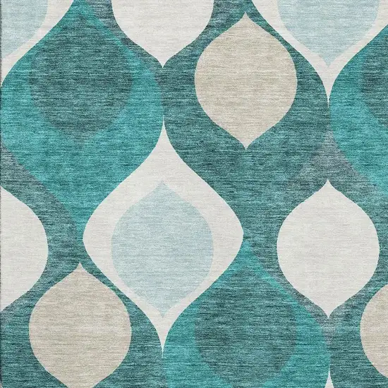 Teal And Ivory Ogee Washable Area Rug With UV Protection Photo 3