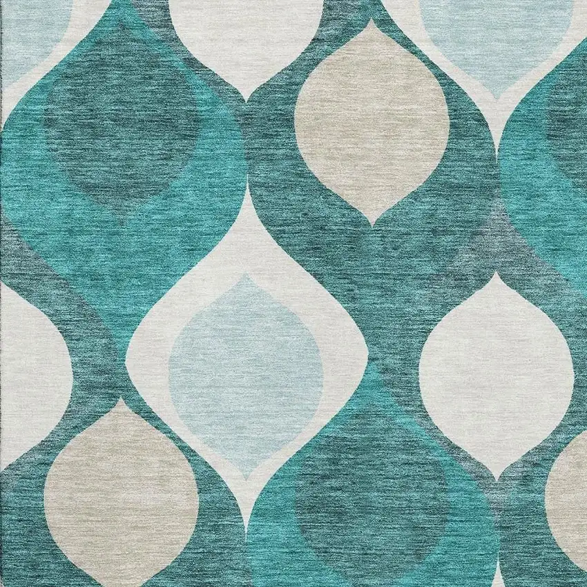 Teal And Ivory Ogee Washable Area Rug With UV Protection Photo 3