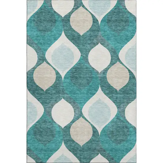 Teal And Ivory Ogee Washable Area Rug With UV Protection Photo 1