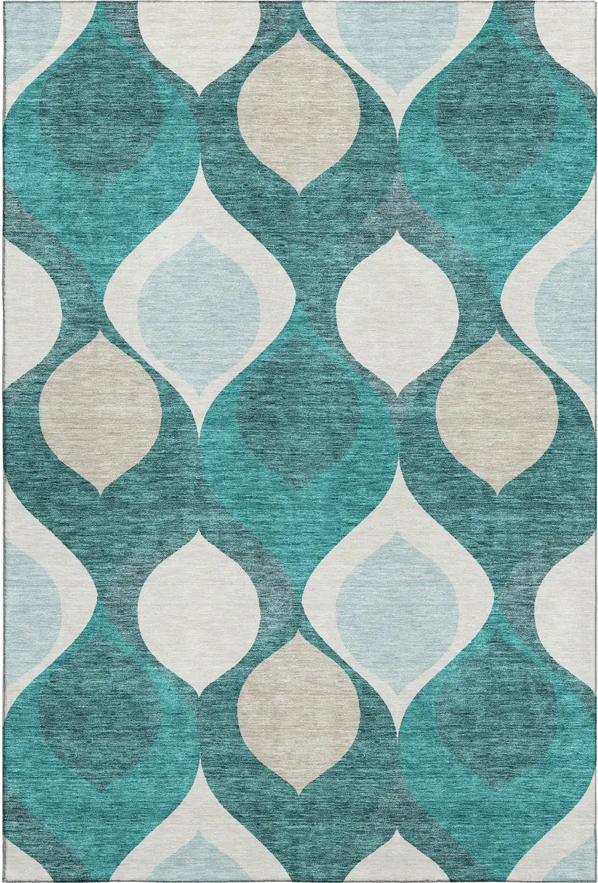 Teal And Ivory Ogee Washable Area Rug With UV Protection Photo 1