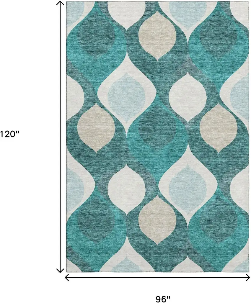 Teal And Ivory Ogee Washable Area Rug With UV Protection Photo 3