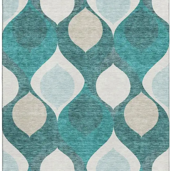 Teal And Ivory Ogee Washable Area Rug With UV Protection Photo 3
