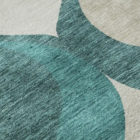 Teal And Ivory Ogee Washable Area Rug With UV Protection Photo 9