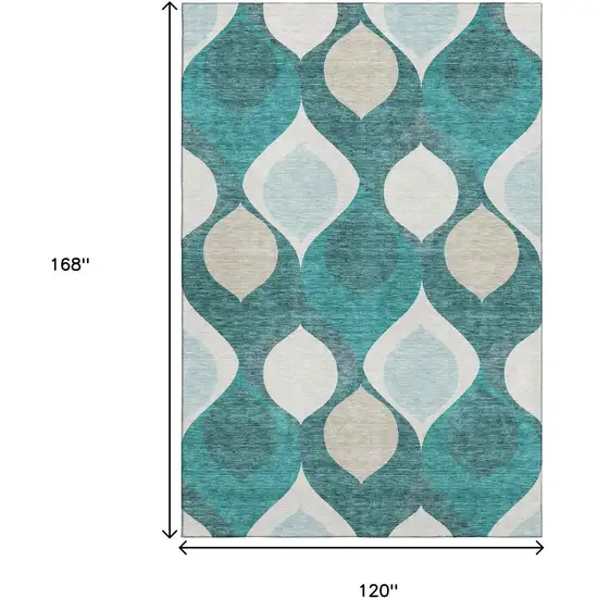 Teal And Ivory Ogee Washable Area Rug With UV Protection Photo 3