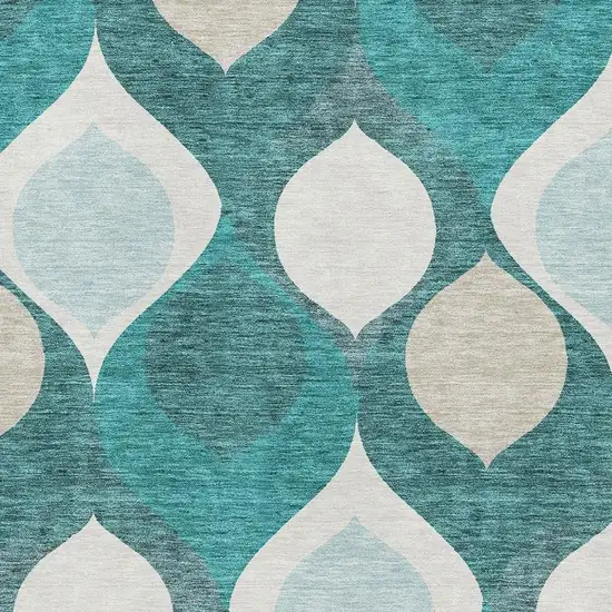 Teal And Ivory Ogee Washable Area Rug With UV Protection Photo 3