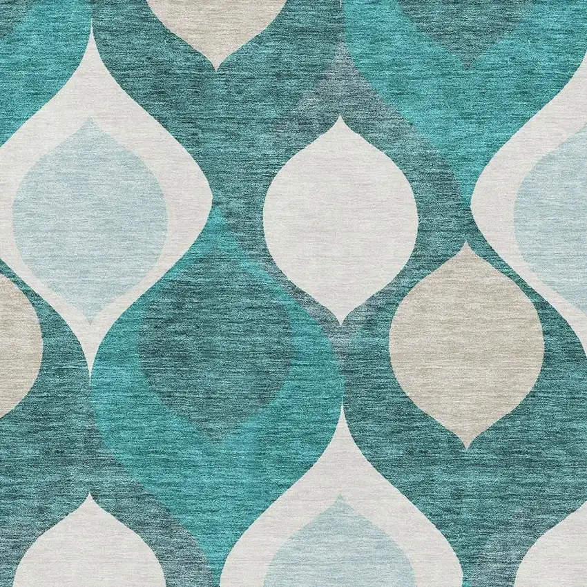 Teal And Ivory Ogee Washable Area Rug With UV Protection Photo 3
