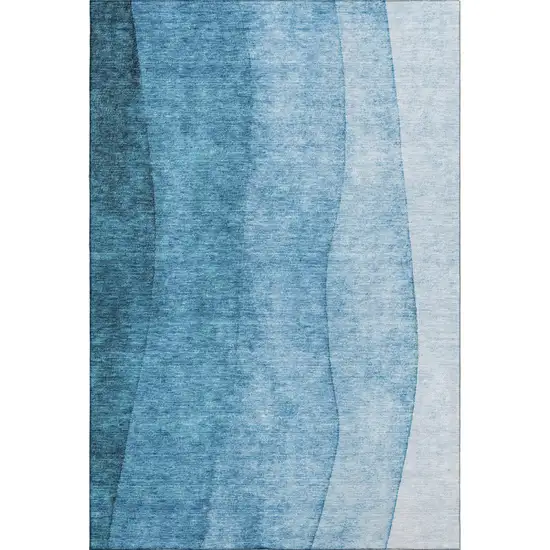 Teal And Ivory Ombre Washable Area Rug With UV Protection Photo 1