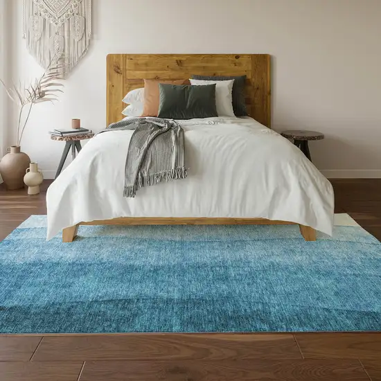 Teal And Ivory Ombre Washable Area Rug With UV Protection Photo 4