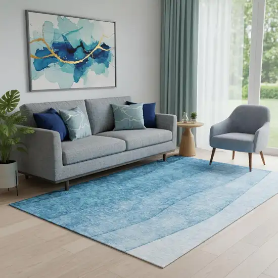Teal And Ivory Ombre Washable Area Rug With UV Protection Photo 1