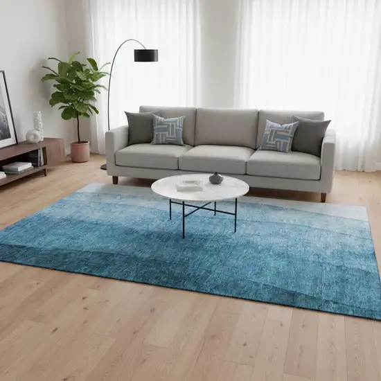 Teal And Ivory Ombre Washable Area Rug With UV Protection Photo 2