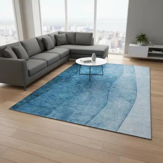 Teal And Ivory Ombre Washable Area Rug With UV Protection Photo 2